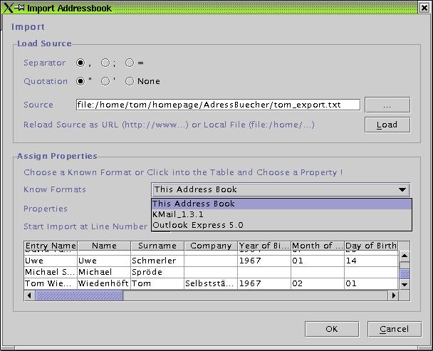 Import Dialog Formate
